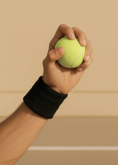 Mano sosteniendo una pelota de pádel