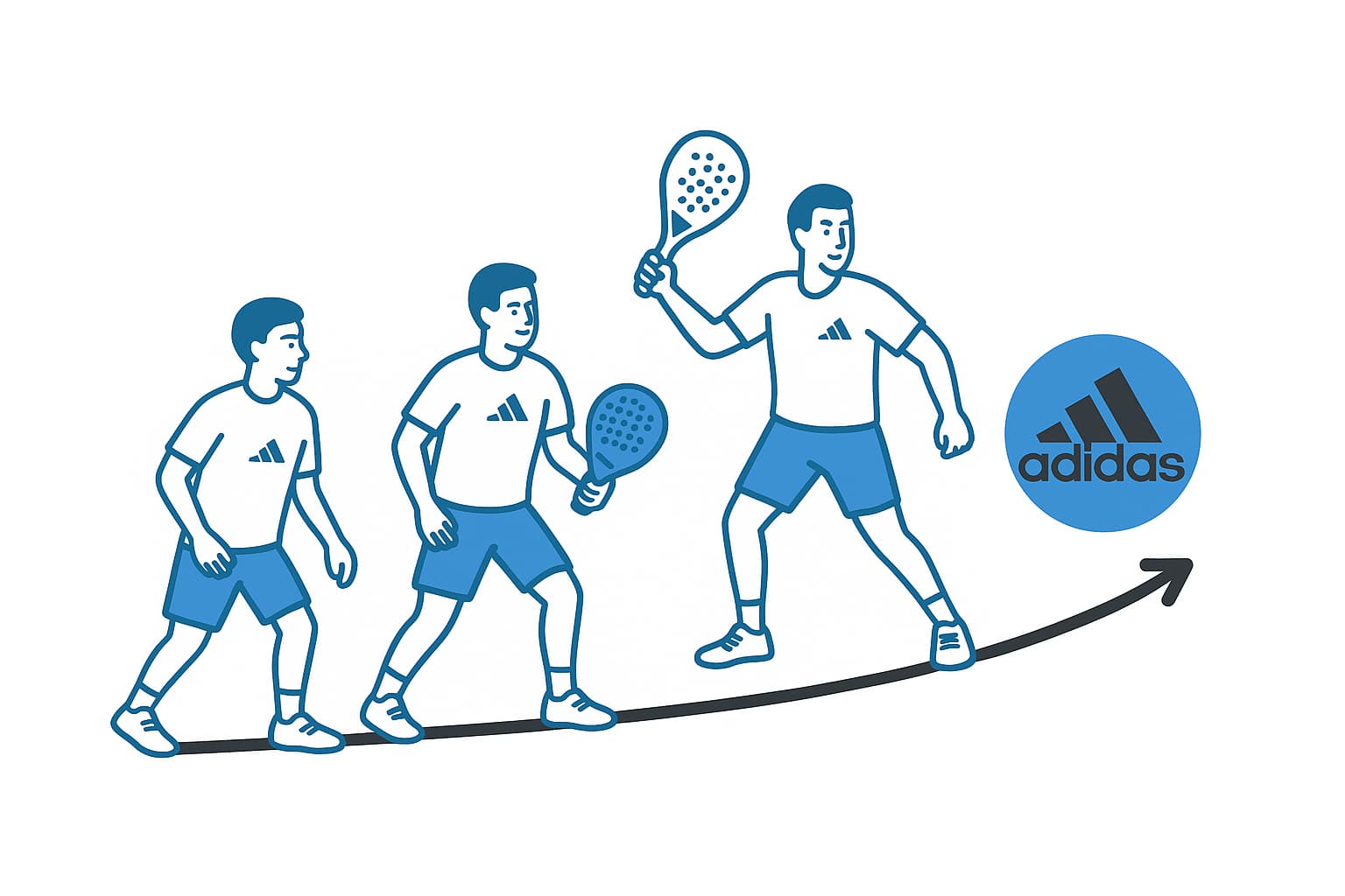 Caricatura de la evolución de adidas en el mundo del padel