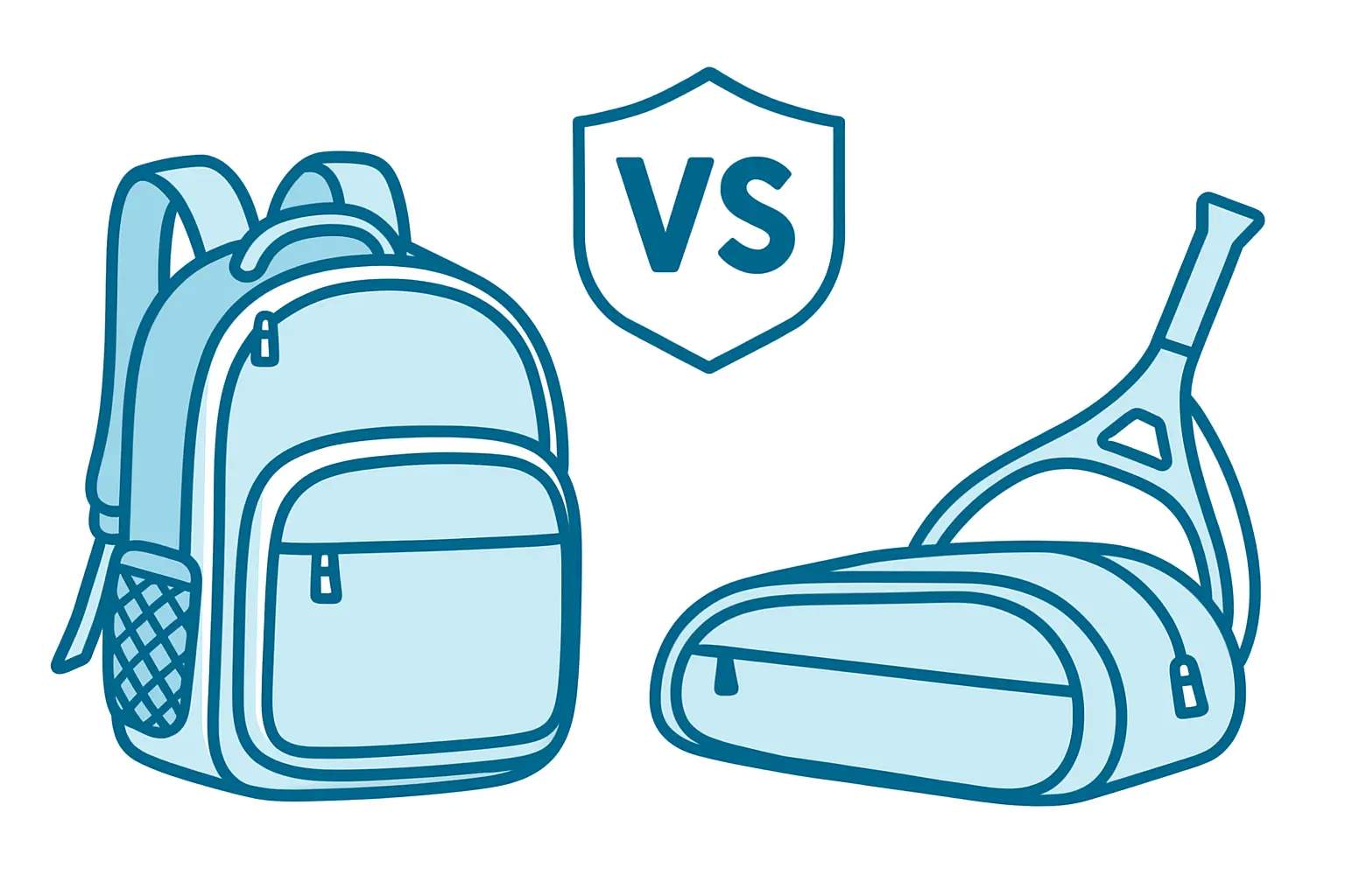 Caricatura de una mochila de padel frente a frente con un bolso de padel