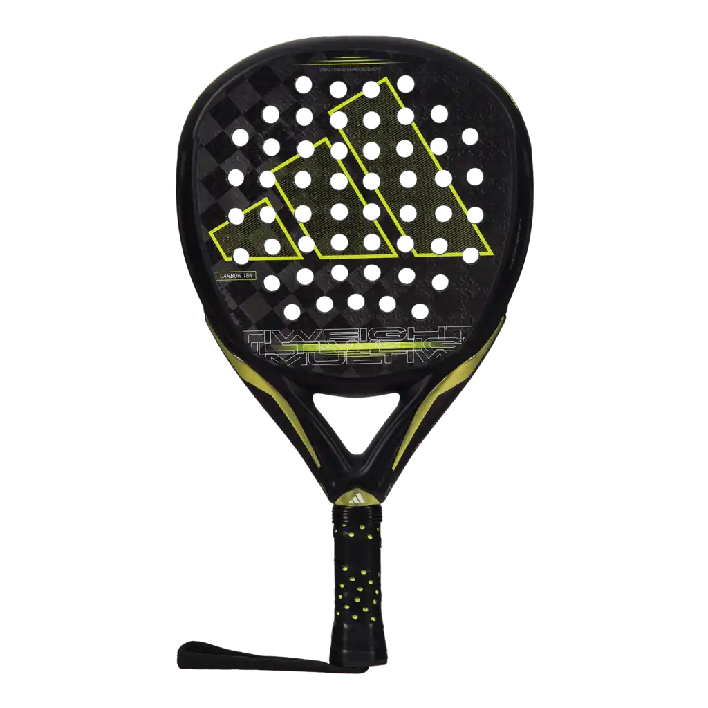 Imagen frontal de la pala de padel adidas adipower 3.3 multiweight en color negro con amarillo