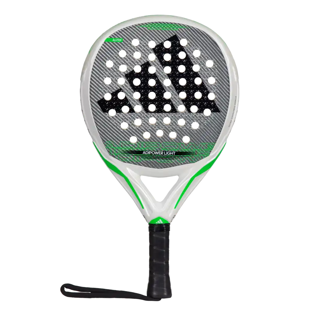 Imagen frontal de la pala de pádel adidas adipower light 3.3 del año 2024 en color verde gris y blanco