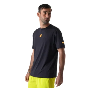 Polera padel tilki hombre negra con logo naranjo