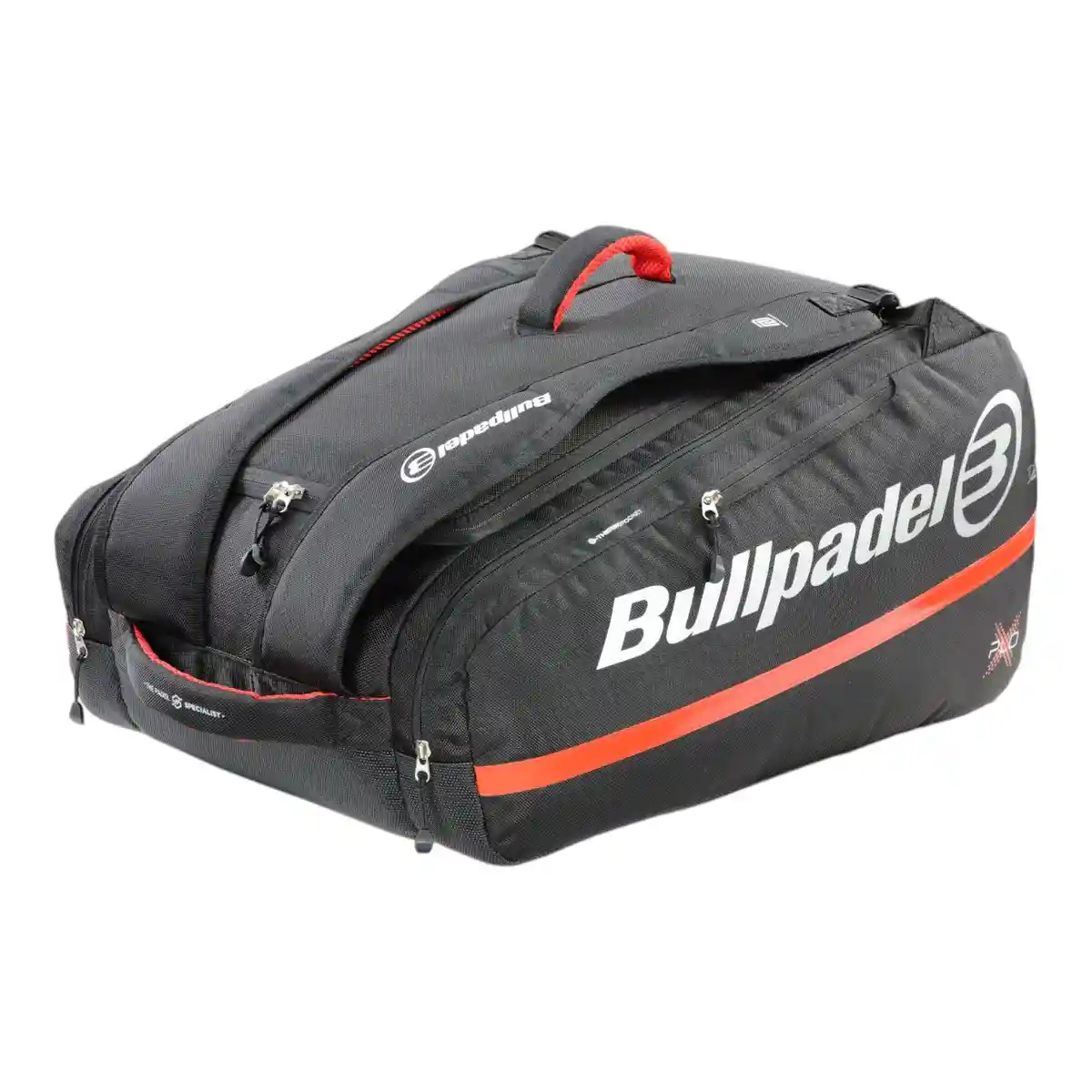 Bolso de pádel Bullpadel Xplo Negro del 2025 en posición acostado
