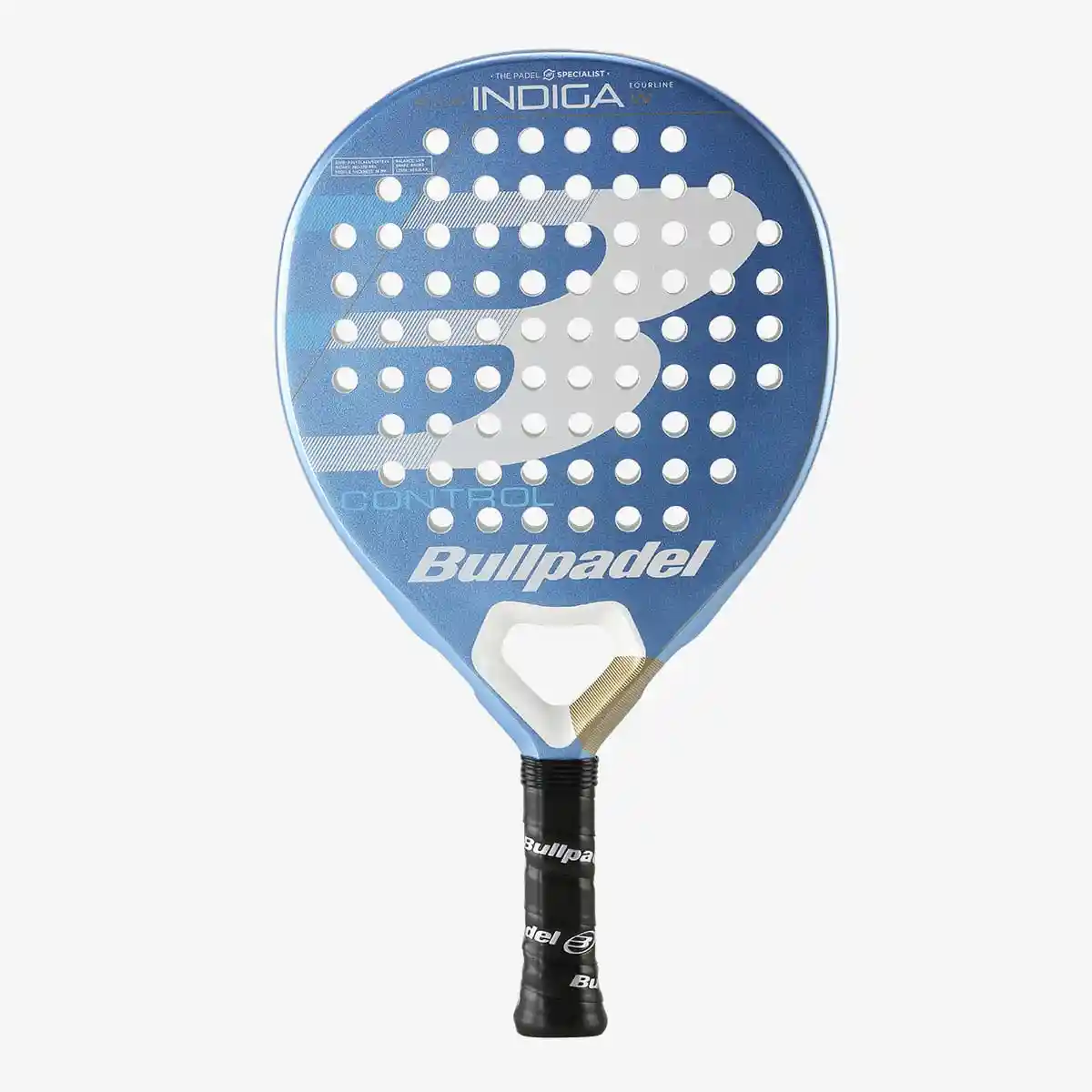 Imagen frontal de la pala de padel bullpadel indiga woman en color azul